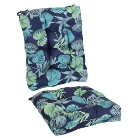 Waterproof Rocking Chair Cushion Upper And Lower Back And Seat Sets With Non-Slip Ties Oxford Cloth Surface Polyester Filling Comfortable For Ind (Option: BlackCyanLeafPro)